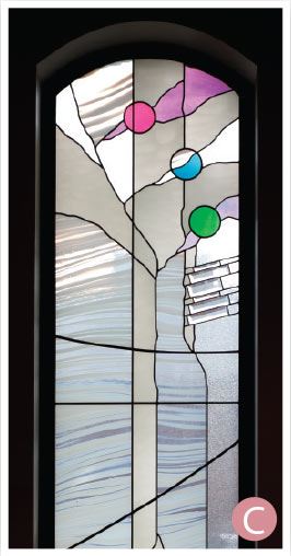 Clear, purple, blue and green stained glass